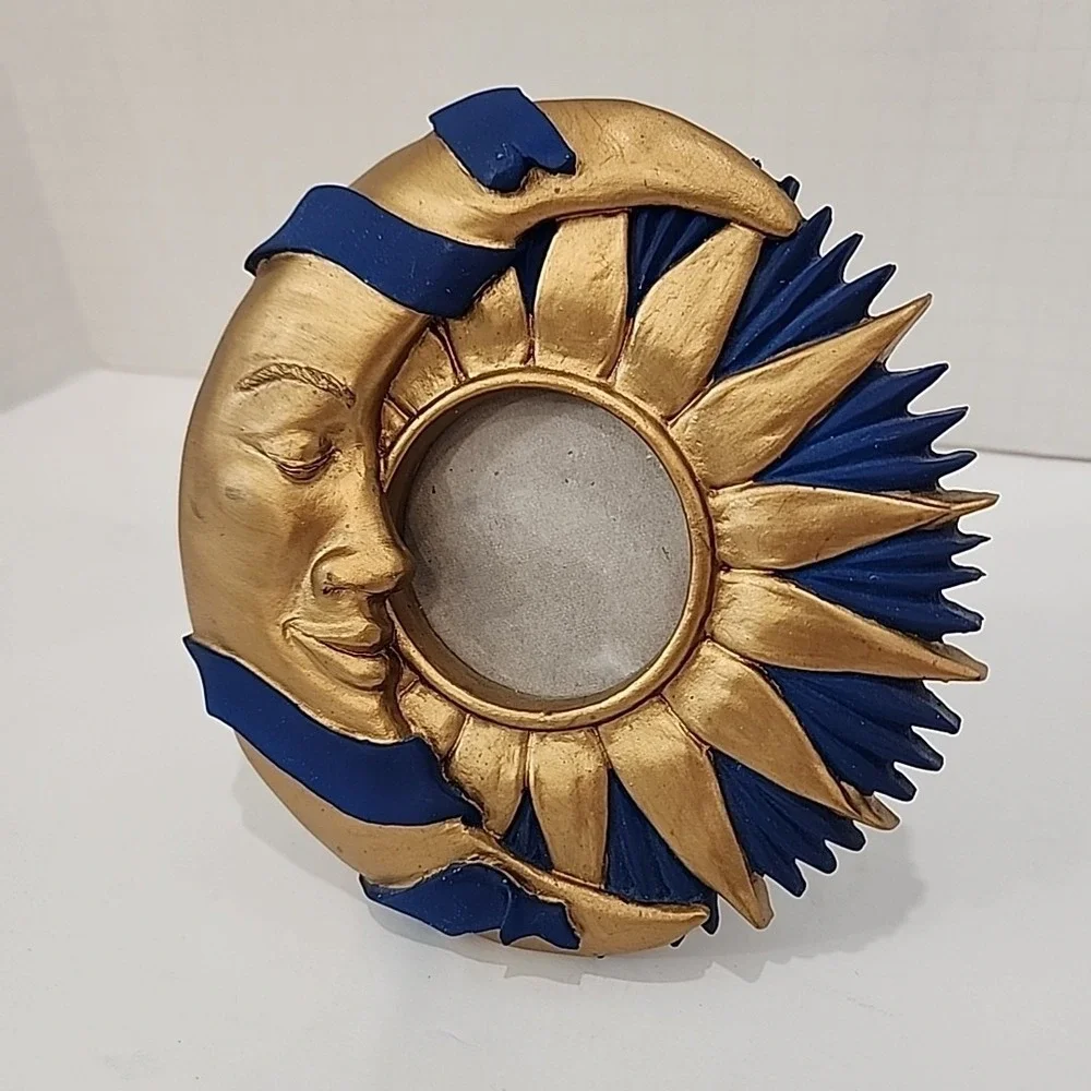 VTG 1994 FIGI Graphics Celestial Sun & Crescent Moon Gold Blue Resin Photo Frame